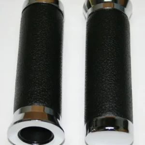 Special Offer Black Raw Hide Like Grips with Chrome End Caps - 7/8" - (02-6549)