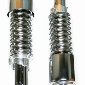 Shock Absorber Set ~ 290mm Eye to Eye ~ All Chrome w Short Upper Shroud (06-3593) One Day Deal