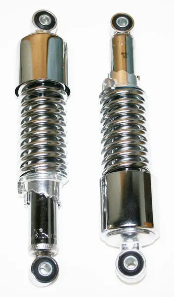 Shock Absorber Set ~ 290mm Eye to Eye ~ All Chrome w Short Upper Shroud (06-3593) One Day Deal