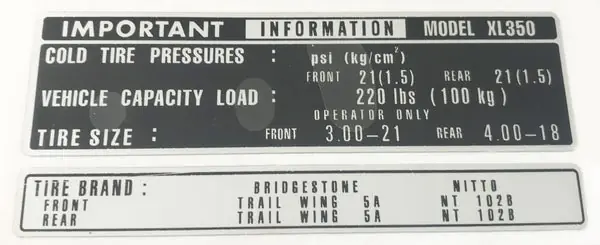 Tire Info Decal (73-0637) Next Day Delivery