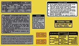 Top Rated GL1000 1976 Warning and Service Label Set ~ Sulfur Yellow Model (73-0751)
