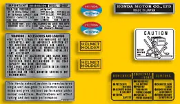 Last Chance CB400F 1976 ~ Parakeet Yellow Model ~ Warning and Service Label Set (73-0801)