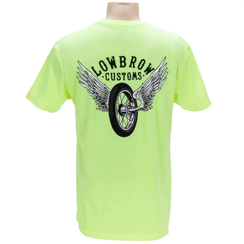 Lowbrow Customs Winged Wheel Neon Yellow T-Shirt Best Seller