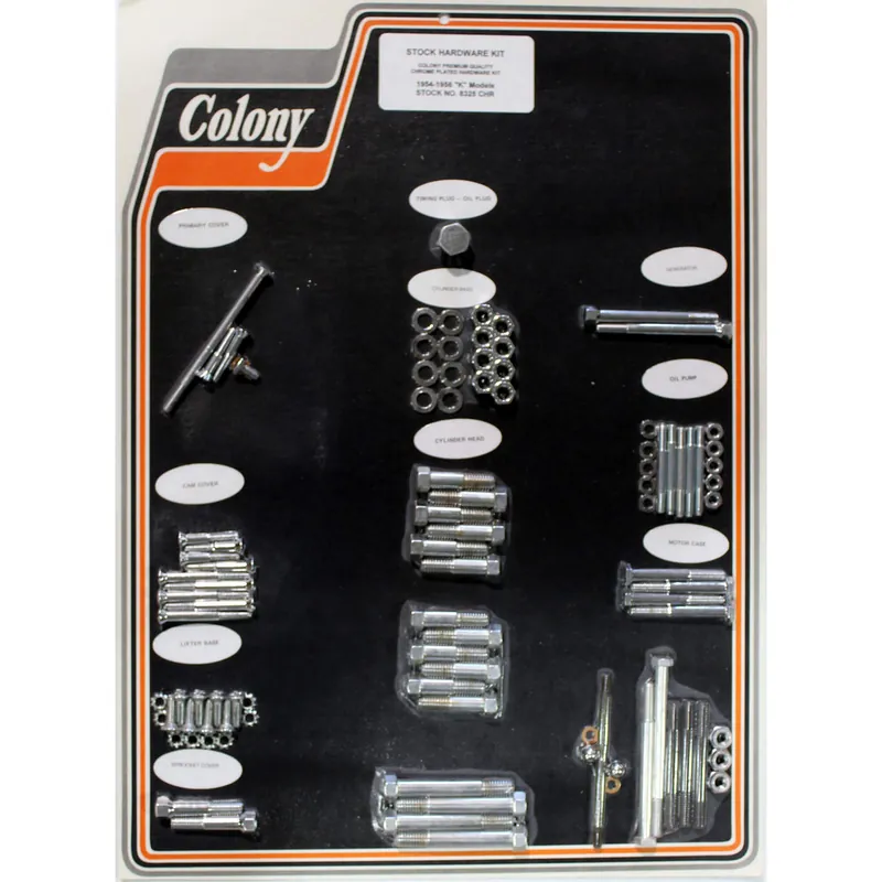 Today Only #8325 CHR Complete Stock Hardware Kit - 1954-1956 Harley-Davidson K Model - Chrome Plated