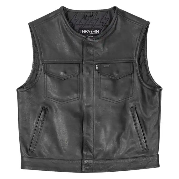 Thrashin Supply Co. - Black Encinal Leather Shorty Riding Vest Cheap