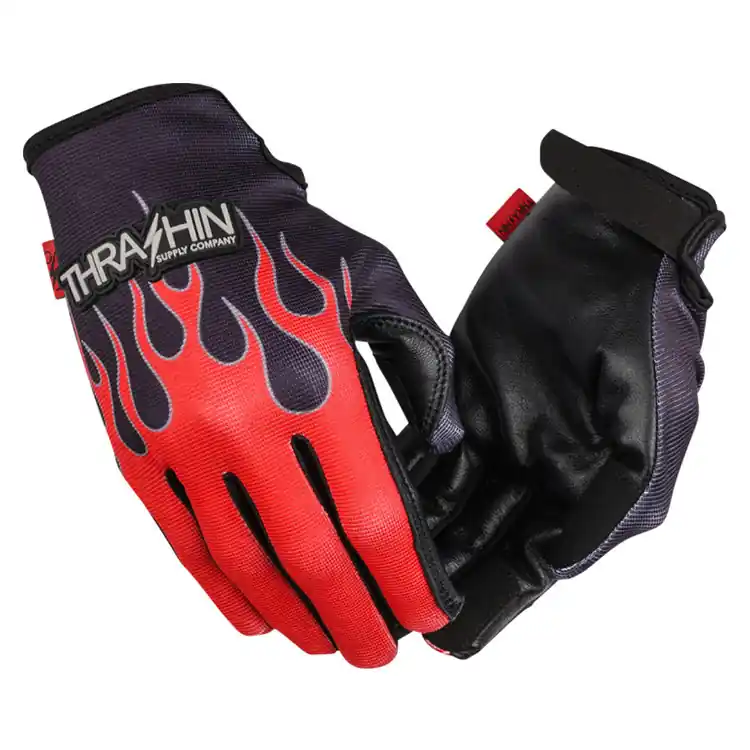 Super Sale Thrashin Supply Co. - Red Stealth Leather Palm Flame Gloves