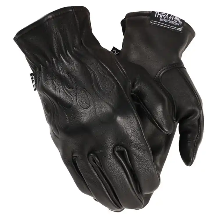 Next Day Delivery Thrashin Supply Co. - Black Roper Leather Gloves