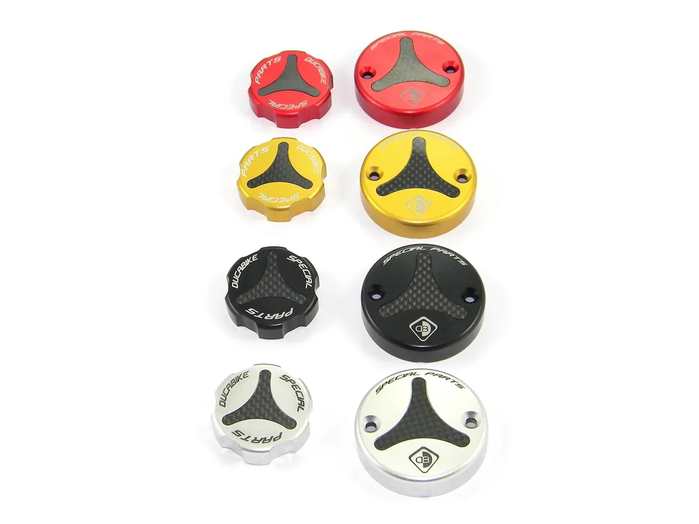 Carbon Inlay Front Brake and Clutch Fluid Tank Cap Set by DBK Special Parts Ducati / Monster 1200S / 2020 Must Have
